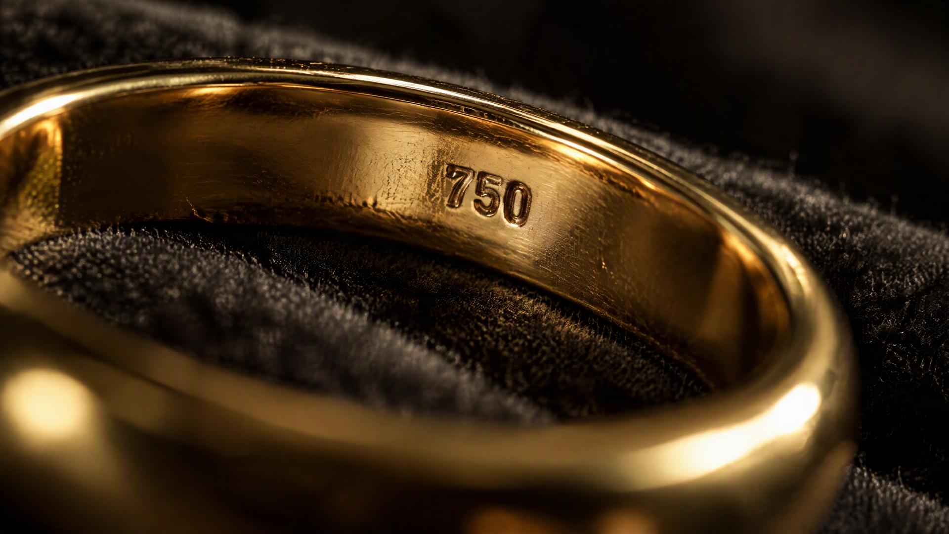 Innenseite eines Goldrings mit Feingehaltsstempel 750