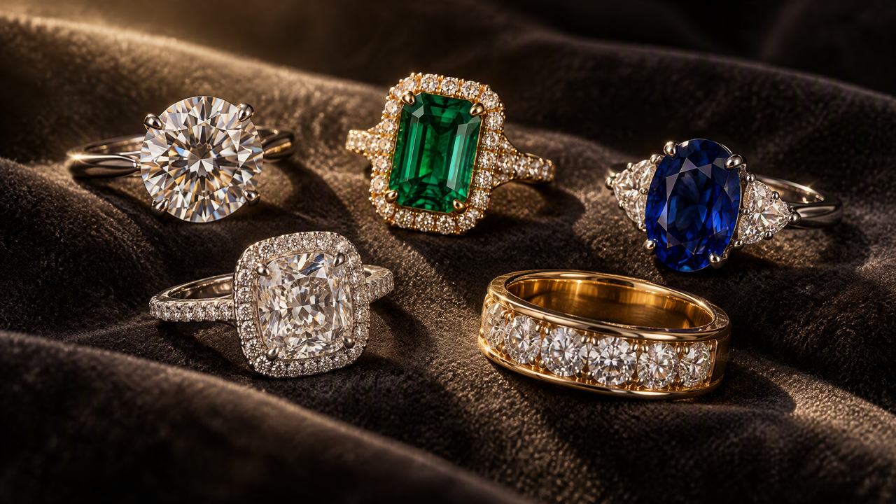 Ringe mit Diamanten, Smaragd und Saphir