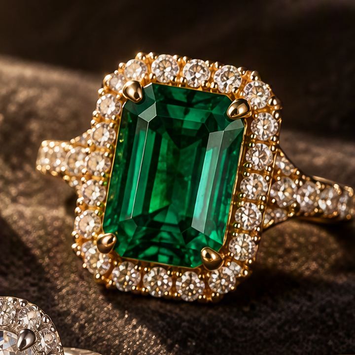 Smaragdring mit Brillantkranz